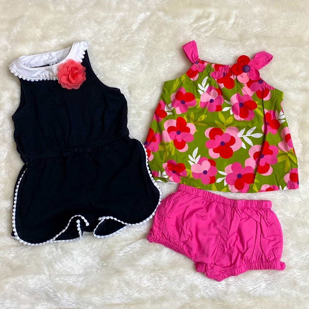 Gymboree Black & White Romper & Floral Tank with Diaper Cover Lot